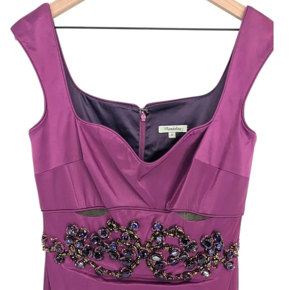 Mandalay Oleander Purple Beaded Cutout Cocktail Dress Size 12